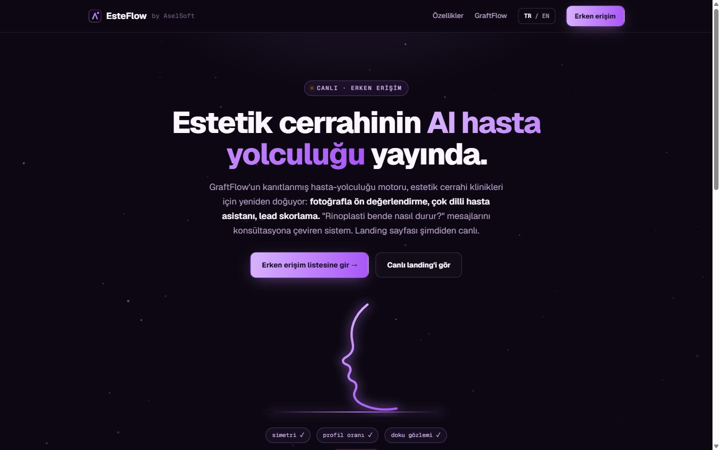 EsteFlow arayüzü — estetik cerrahi hasta asistanı