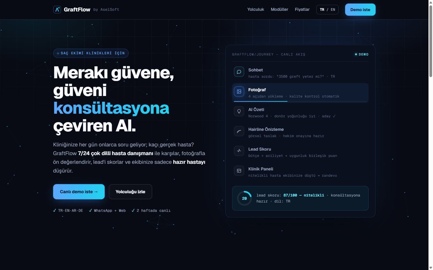 GraftFlow arayüzü — hasta yolculuğu canlı akışı