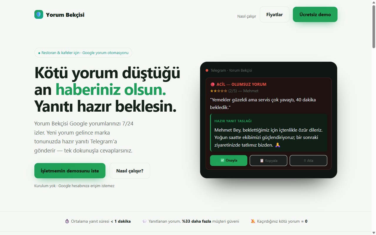 Yorum Bekçisi — Google itibar otomatı